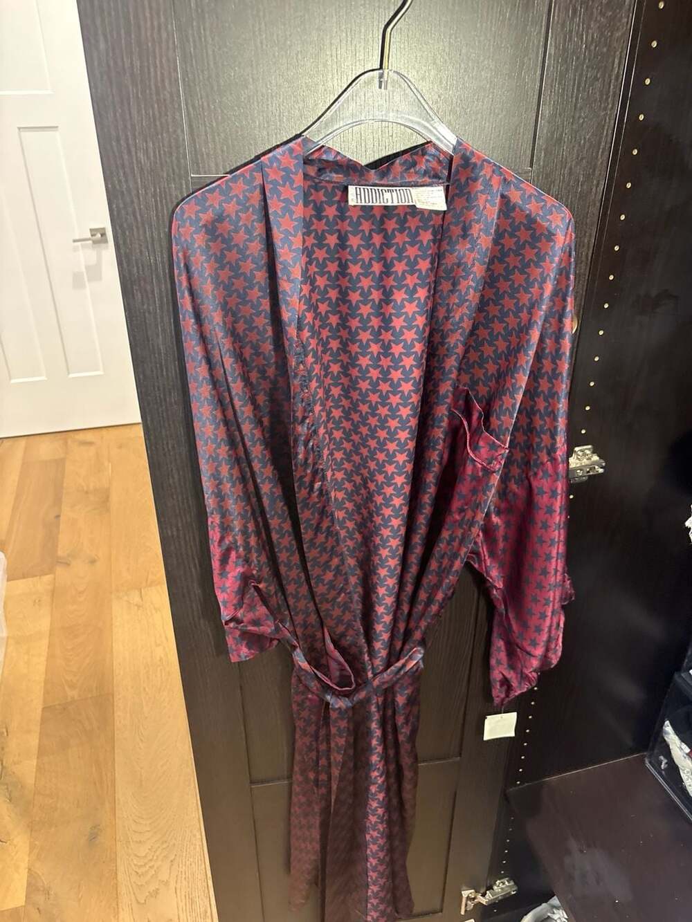 Addiction 100% Silk Star Print Kimono Robe One Size